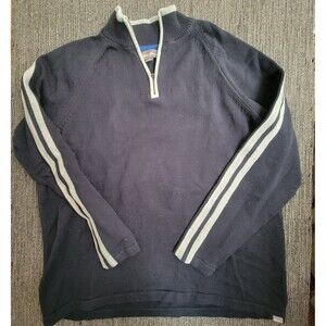 Eddie Bauer 2XL Sweater Navy Stripe Quarter Zip Mock Neck Warm Winter Casual